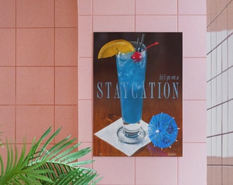 Vintage 90s style 'Staycation' poster (unframed)