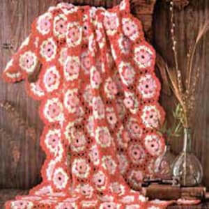 Crochet Blanket Granny Square Throw Pattern Vintage 60s Hexagon Motif Blanket Morning Glory Blanket Pattern 1960s PDF Instant Download
