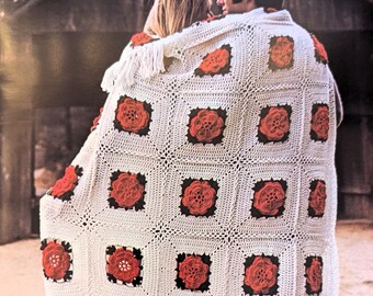 Wzór na szydełkowy koc z poszyciem w róże: Vintage Grandma Square Afghan (do pobrania w formacie PDF)