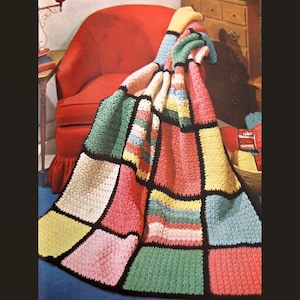 Colorful Crochet Blanket Vintage 60s Crochet Color Block Blanket Pattern Square Block Pattern Crochet Afghan