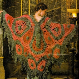 Crochet Butterfly Shawl Vintage 70s Moth Shawl PDF Pattern - Retro Eco Fashion Butterfly Wrap