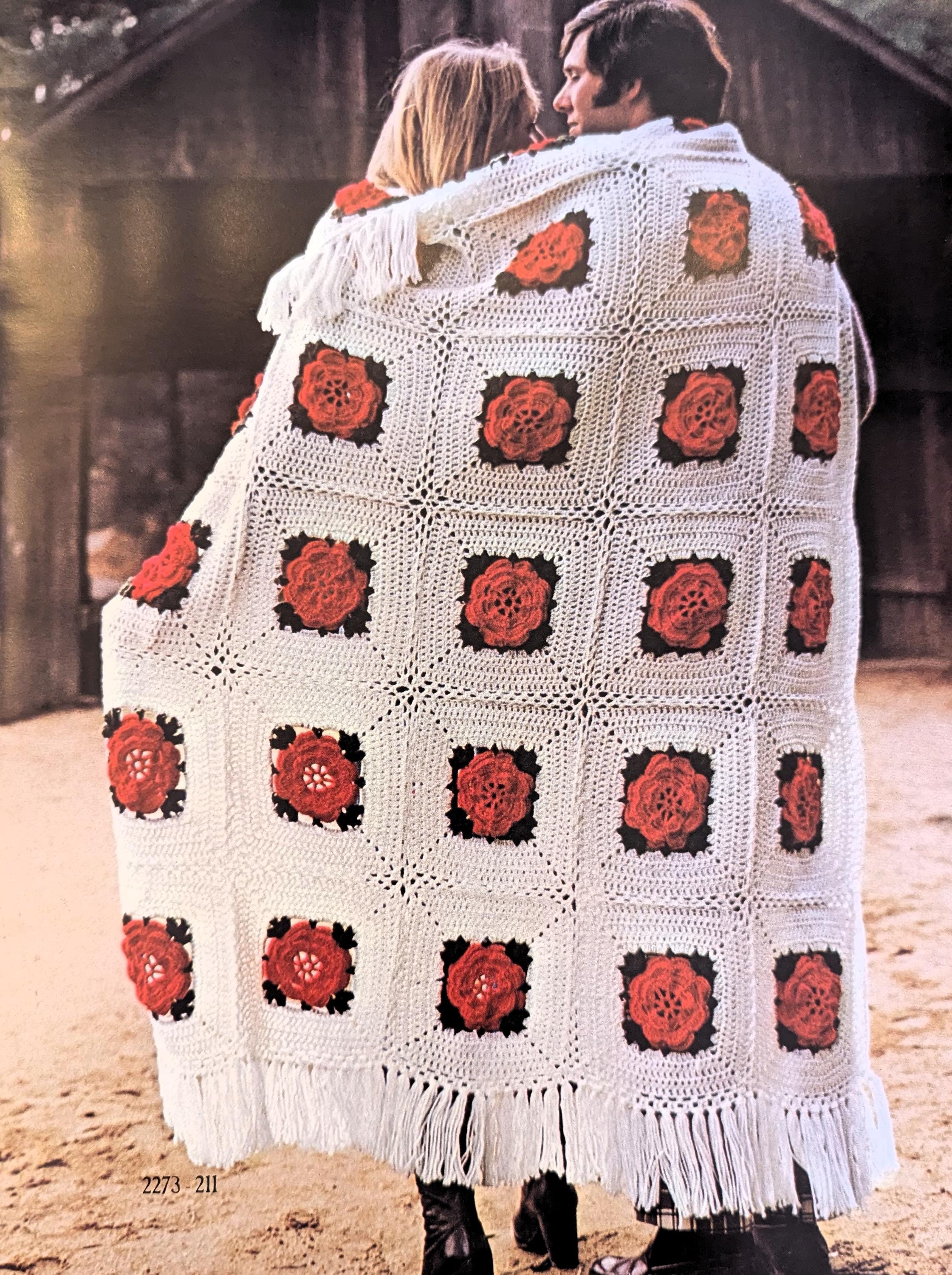 Rose Covered Crochet Blanket Pattern: Vintage Granny Square Afghan