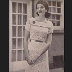 Vintage 60s Knitting Pattern Dress Knit Pattern PDF Download Women&#39;s Dress Pattern