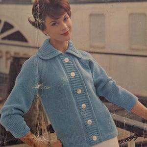 Vintage 60s Knitting Pattern for Ladies Button Up Cardigan Sweater Knit Jumper Pattern PDF Download