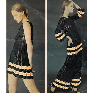 1970s Crochet Set PDF Pattern: Tunic Dress & Bell Sleeve Top