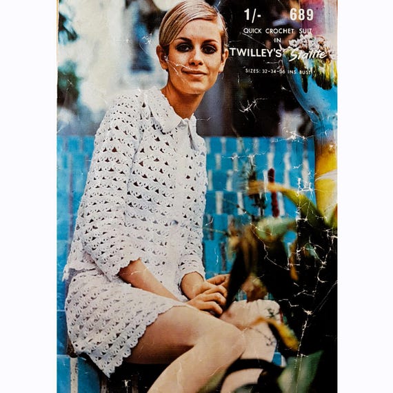 1960s Crochet Suit Pattern: Vintage Mod Skirt Top Set (PDF
