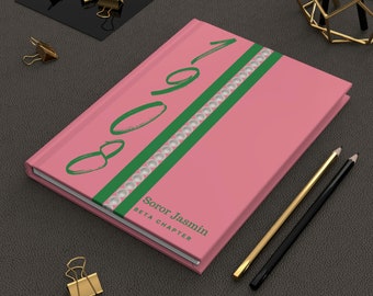 Personalized 1908 Pearls (Salmon Pink Cover) Hardcover Journal Matte | Diary | Pink and Green | AKA Inspired | Sorority Gifts