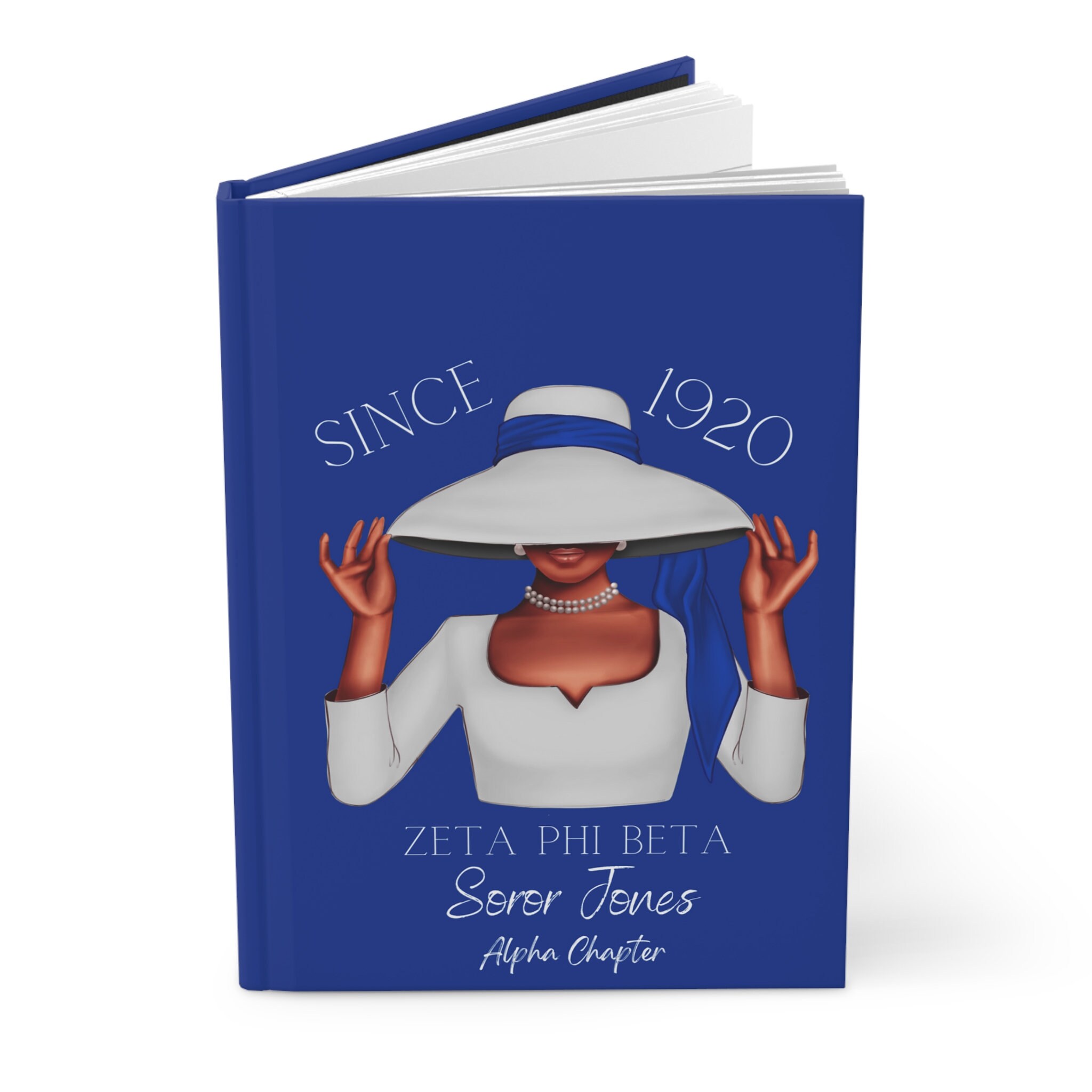 Personalisierbares (weißes Kleid) Hardcover-Tagebuch matt | Tagebuch | Blau und Weiß | 1920 | ZPhiB-inspiriert | Zeta-inspiriert | Geschenke für Studentinnenverbindungen