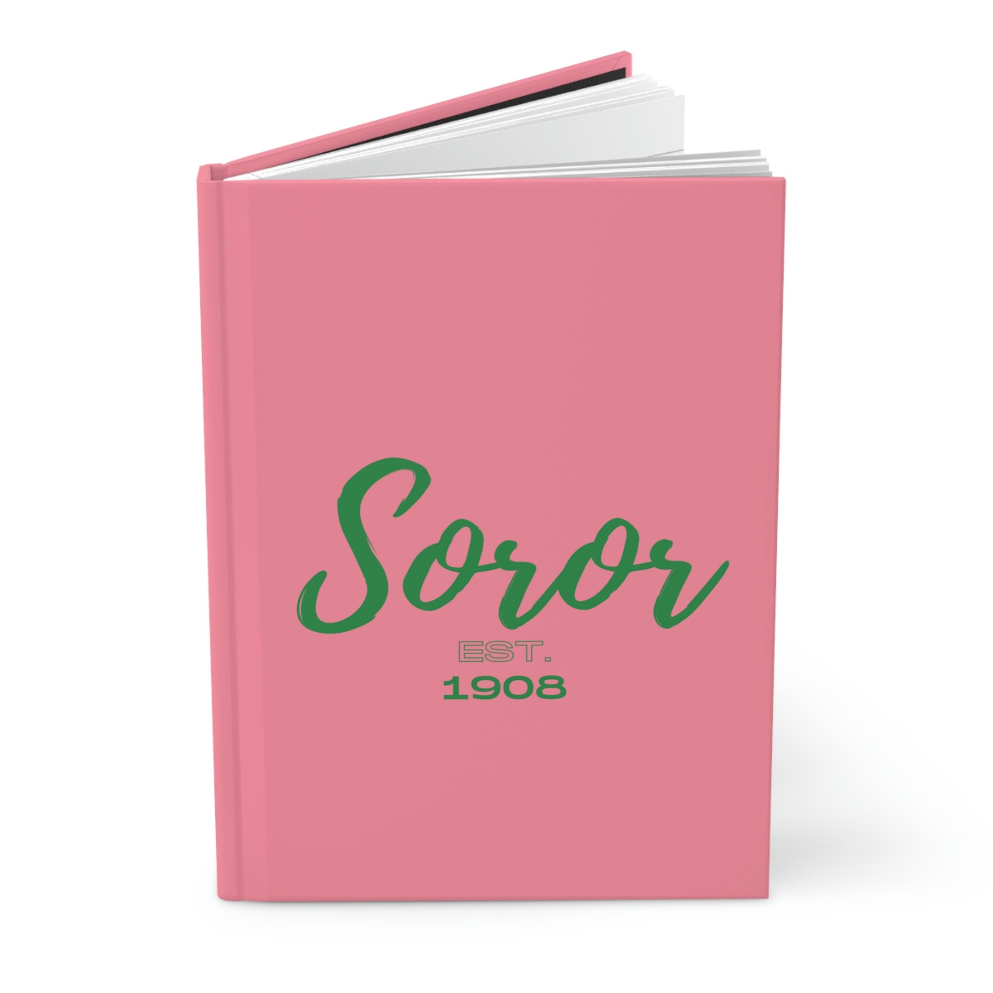 Soror EST 1908 (Lachsrosa Cover) Hardcover-Tagebuch matt | Tagebuch | Rosa und Grün | AKA-inspiriert | Sorority-Geschenke