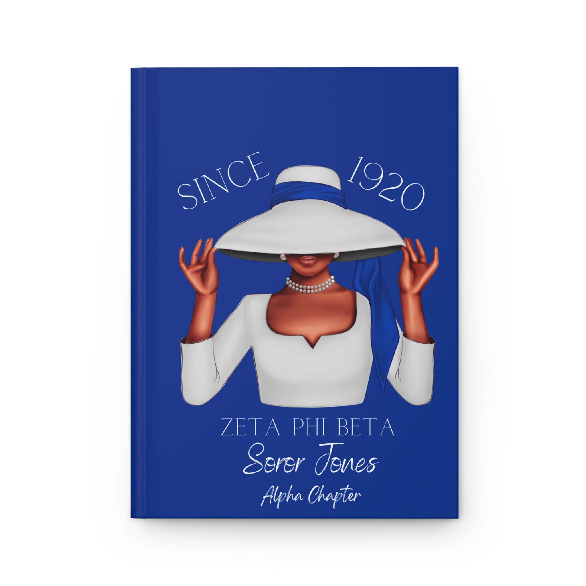 Personalisierbares (weißes Kleid) Hardcover-Tagebuch matt | Tagebuch | Blau und Weiß | 1920 | ZPhiB-inspiriert | Zeta-inspiriert | Geschenke für Studentinnenverbindungen