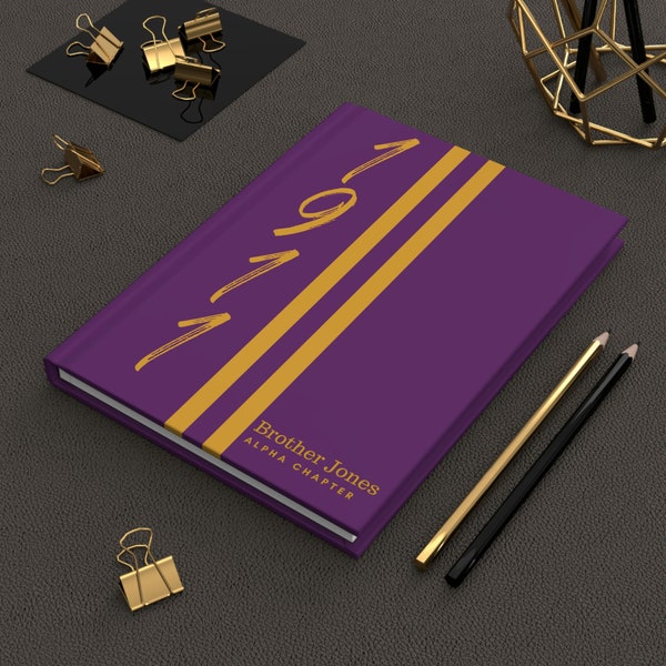 Personalized Omega 1911 Jersey (Purple Cover) Hardcover Journal Matte | Royal Purple and Old Gold | 1911 | Que Inspired | Fraternity Gifts |