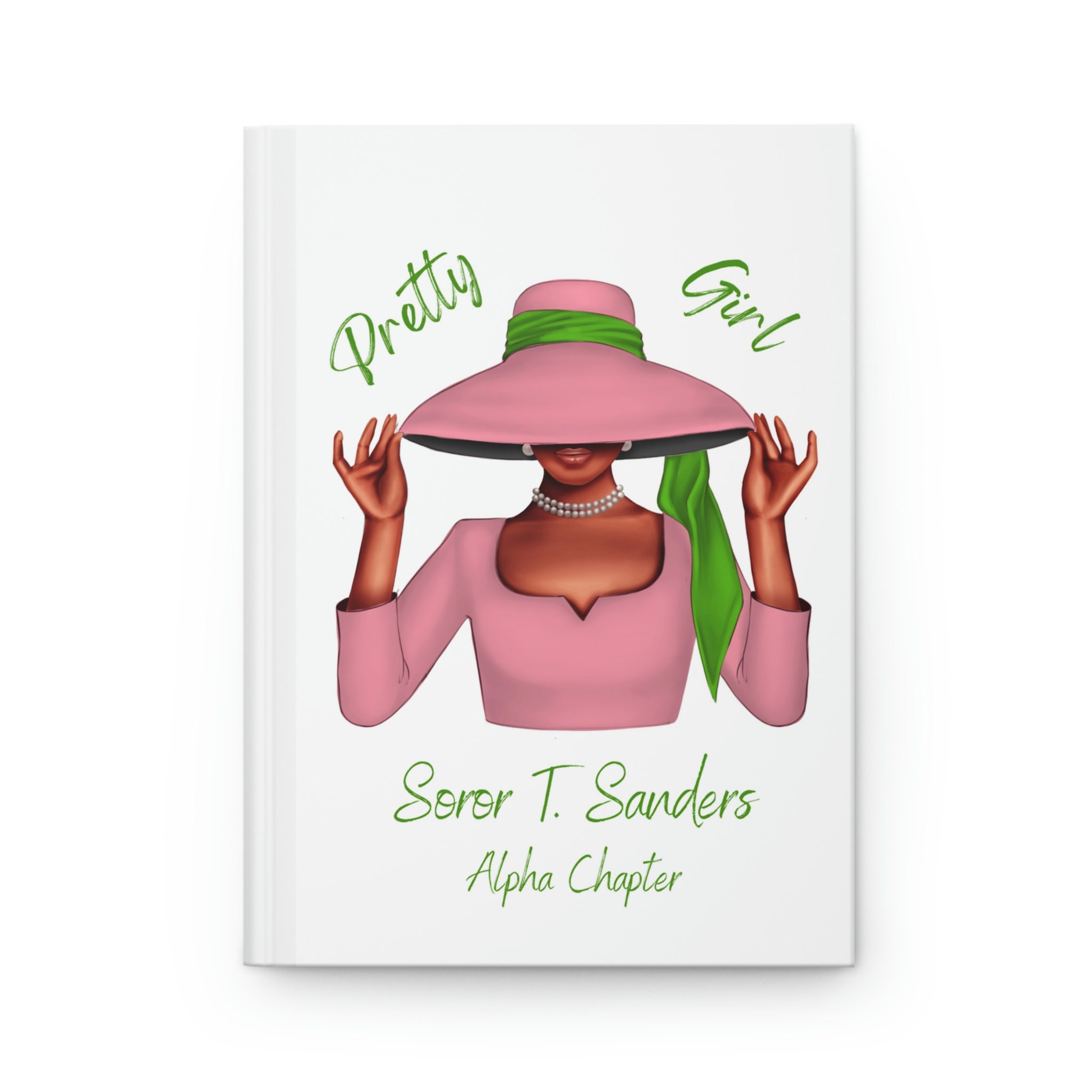 Personalisiert (weißer Einband/rosa Kleid Soror) Hardcover-Tagebuch matt | Tagebuch | Rosa und Grün | 1908 | AKA inspiriert | Sorority-Geschenke