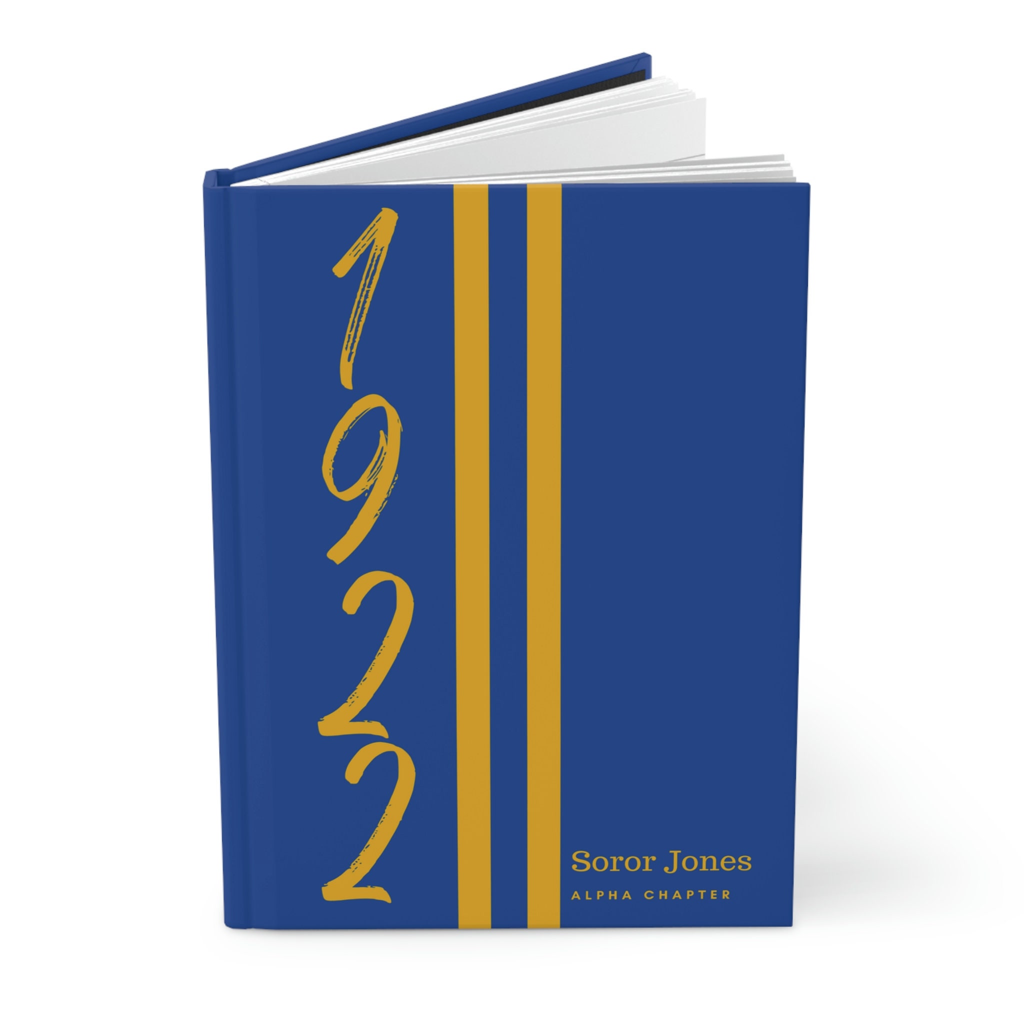 Personalisiertes 1922 Jersey (blauer Einband) Hardcover-Tagebuch matt | Tagebuch | Blau und Gold | 1922 | SGRho inspiriert | Sorority-Geschenke