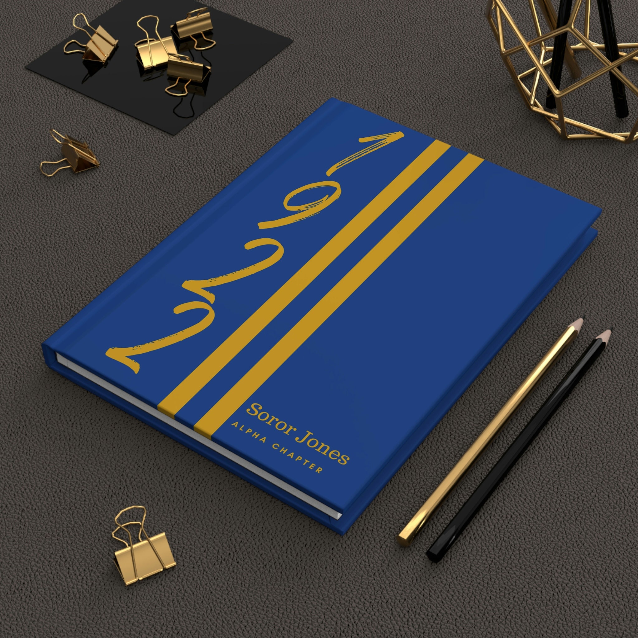 Personalisiertes 1922 Jersey (blauer Einband) Hardcover-Tagebuch matt | Tagebuch | Blau und Gold | 1922 | SGRho inspiriert | Sorority-Geschenke