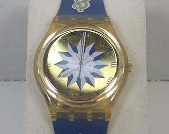 Vintage Nautical Blue Gold Swatch Wrist Watch Unisex 1991  (GOOD WORKING CONDITION)