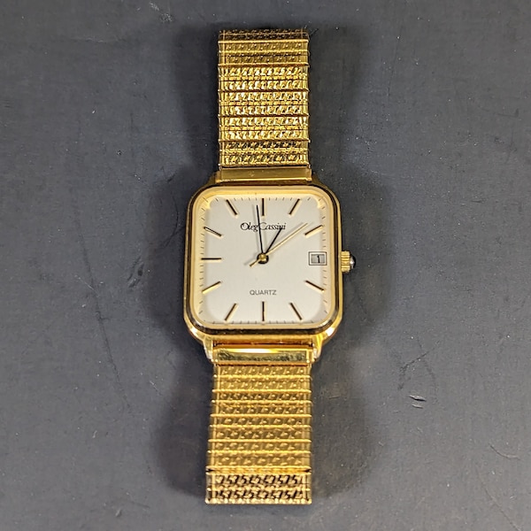 Oleg Cassini Unisex Dress Wrist Watch w/ Date Sub-Dial Gold-Toned Vintage (GOOD WORKING) Free Shipping!