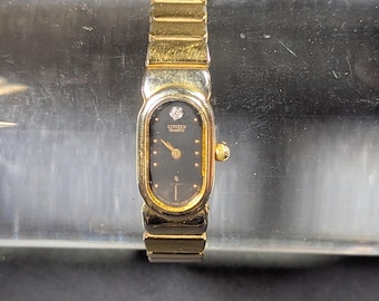 Vintage Ladies CITIZEN Quartz CQ Wrist Watch Gold-Toned Yellow Plate 2250-919262KY Japan Movt