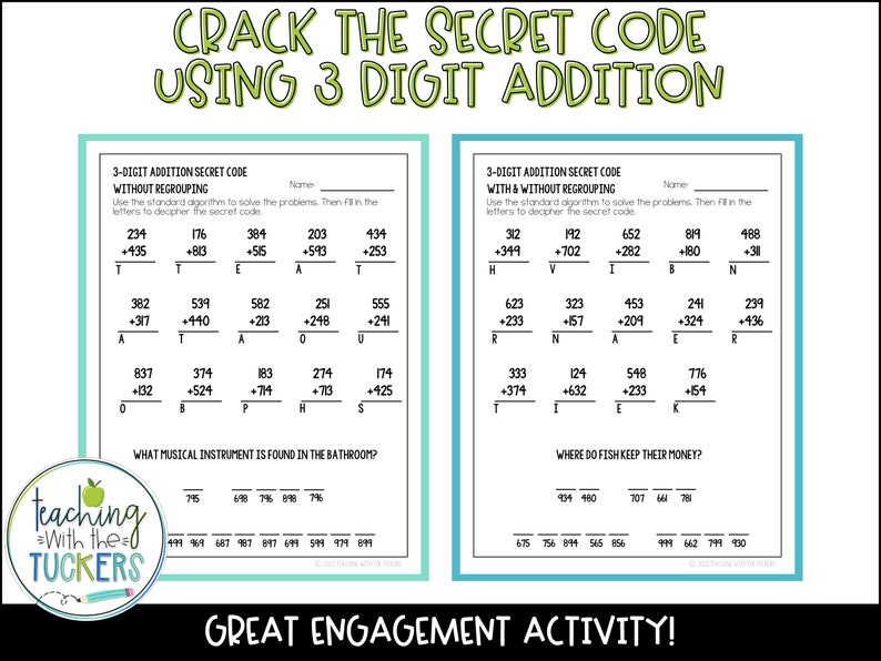 3 Digit Addition Standard Algorithm Worksheets Etsy
