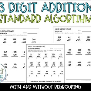 3 Digit Addition Standard Algorithm Worksheets