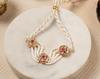 Heirloom Pearl Rakhi Bracelet: Kundan Bhabhi/Sister Rakhi