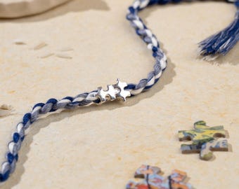 Silver Jigsaw Puzzle Rakhi: Handwoven Organic Cotton, Adult & Kids Sizes