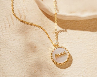 Mother of Pearl Necklace: 18k Gold Plated Sterling Silver 'Maa' Pendant
