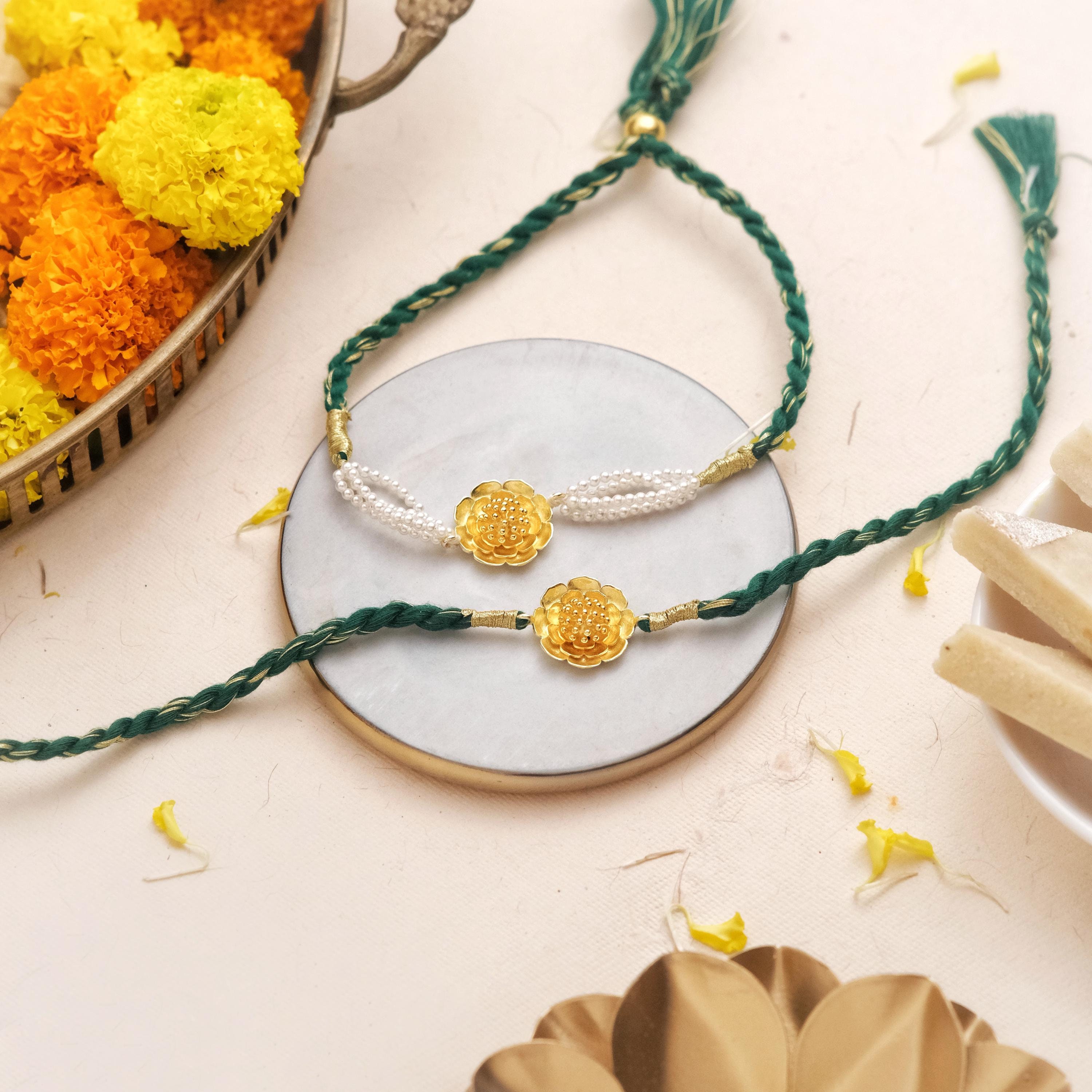 Marigold Rakhi + Bracelet Combo, Rakhi for Brother, Rakhi for Bhabhi, Bhai Rakhi, Bhabhi Rakhi, Rakhi Bracelet, Lumba Rakhi, Handmade Rakhi