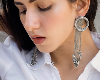 Silver Tassel Earrings: Oxidized Tribal Boho Jewelry