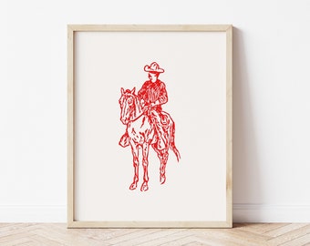 White Cowboy Print, Western Art Print, Cowboy Poster, Country Wall Art, Cowboy Wall Art, Digital Download, Printable Wall Art