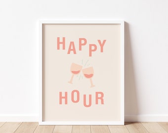 Happy Hour Print, Bar Cart Wall Decor, Alcohol Print, Kitchen Wall Art, 60s 70s 80s Wall Decor, Cheers Print, Cocktail Print, Télécharger