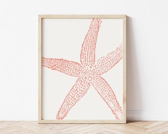 Beach Wall Art, Starfish Print, Modern Sea Print, Coastal Art, Coral Beach Decor, Ocean Theme Art, Coral Reef Poster, Starfish Wall Art