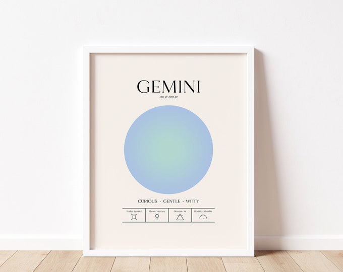 Gemini Aura Print, Gemini Zodiac Print, Horoscope, Star Sign Wall Art, Astrology Print, Zodiac Poster, Spiritual Aura Art, Gradient Print