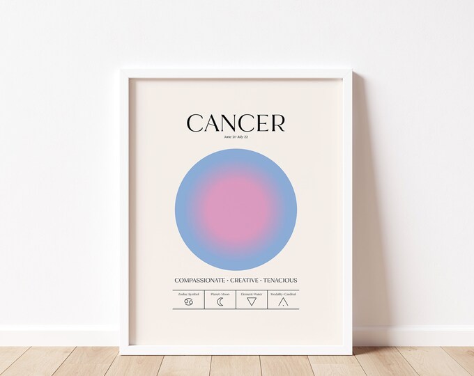 Cancer Aura Print, Cancer Zodiac Print, Horoscope, Star Sign Wall Art, Astrology Print, Zodiac Poster, Spiritual Aura Art, Gradient Print