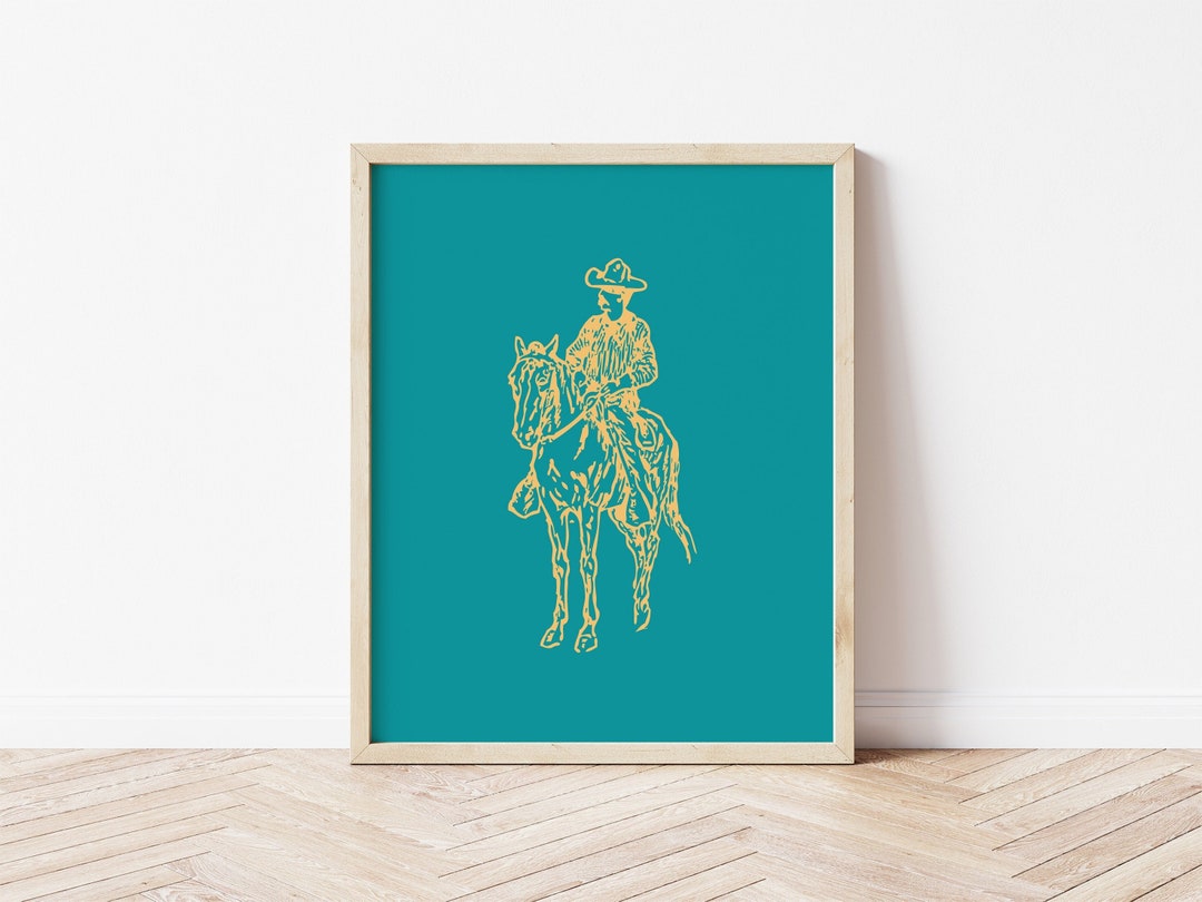Blue Cowboy Print, Western Art Print, Cowboy Poster, Country Wall Art