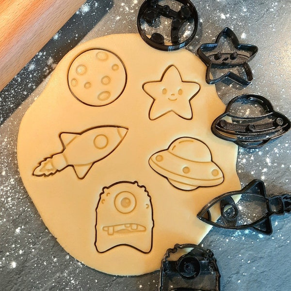 Weltall Keksausstecher, Rakete, Mond, Stern, Alien, Monster, Raumschiff, Ufo, Fondantausstecher, Astronauten