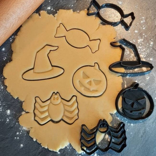 Halloween Set 1 Keksausstecher, Kürbis, Spinne, Hexenhut, Bonbon, Fondantausstecher, Ausstechplätzchen