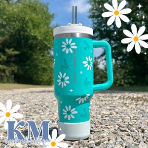 Teal Daisy Tumbler Decals | Floral Custom Travel Mug Decals | Water Bottle Stickers | For Owala, Simple Modern, Stanley, Hydro Flask.
