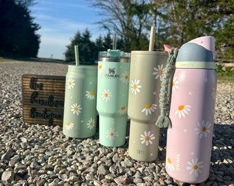 White Daisy Tumbler Decals | Floral Custom Travel Mug Decals | Water Bottle Stickers | For Owala, Simple Modern, Stanley, Hydro Flask.