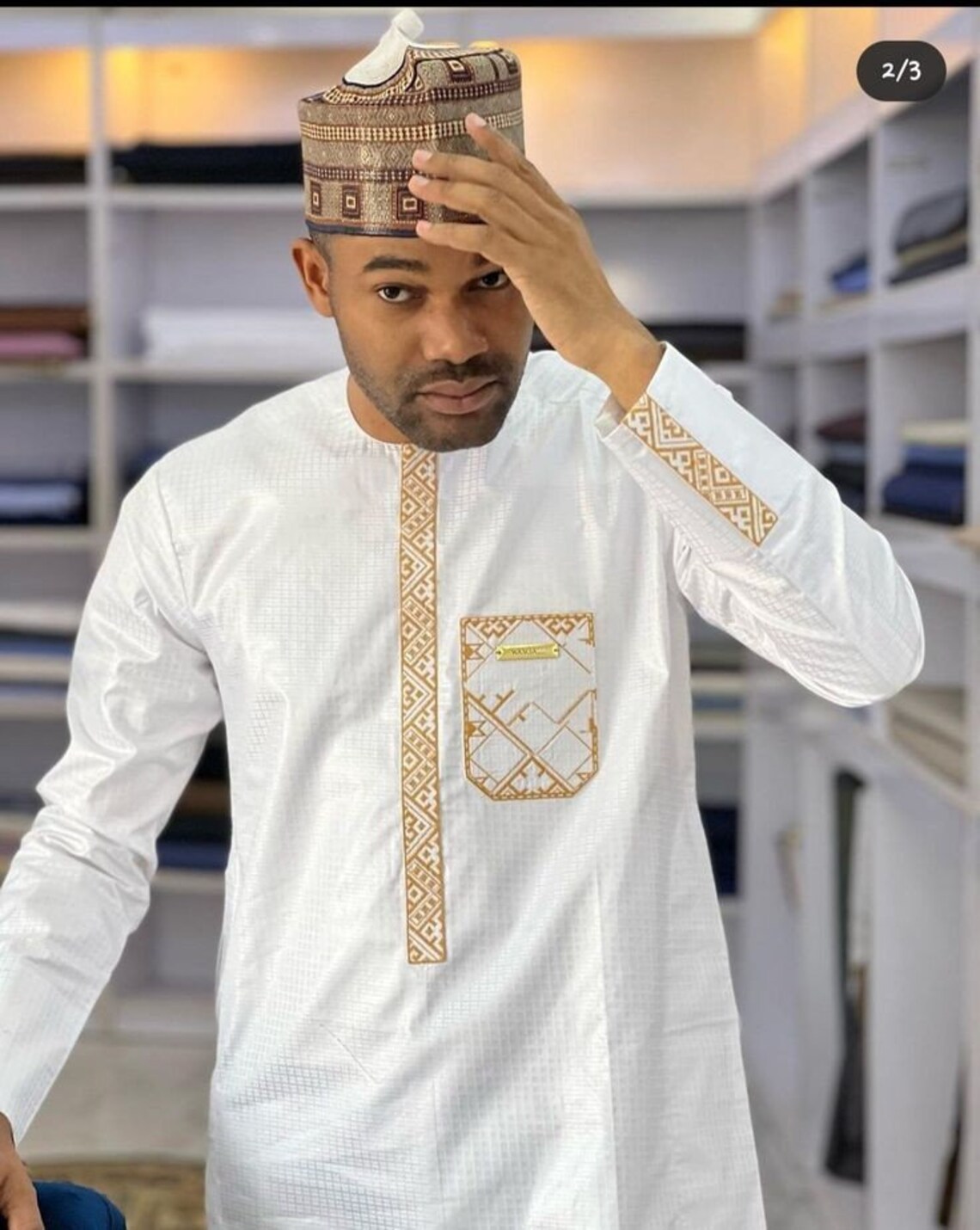 White Kaftan Embroidery African Men's Wedding Suit Etsy