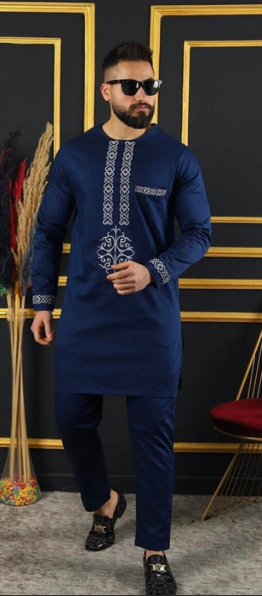 African Mens Suit Kaftan Embroidery Tribal Matching Shirt Etsy