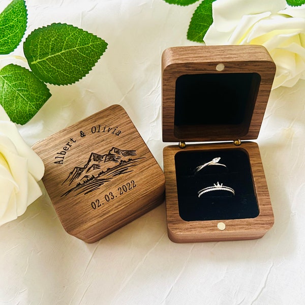 Wood Proposal Ring Box,Personalized Wedding Ring Box For Ceremony, Engraved Wooden Engagement Ring Box,Custom Ring Bearer Box