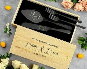 Personalized Wedding Cake Cutting Set. Engraved Cake Cutter Serving Set.Personalized Cake Server Knife Set With Forks.Gift For Bridal Shower