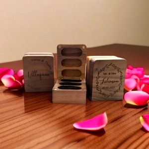 Wood Ring Box For Wedding Ceremony 3 Rings, Personalized Triple Slots Wedding Ring Box, Engraved Engagement Ring Box,Custom Ring Bearer Box