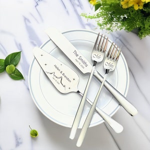 Personalized Wedding Cake Cutting Set With Forks For Bridal Shower.Engraved Cake Cutter Serving Set.Cake Server Knife Set.Cake Decorations.