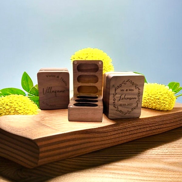 3 Slots Ring Box For Wedding Ceremony• Personalized Wooden triple Ring Box• Anniversary Gift•Engraved Ring Bearer Box