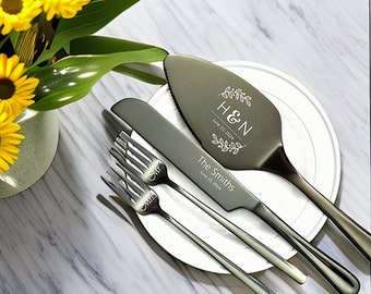 Personalized Wedding Cake Cutting Set. Engraved Cake Cutter Serving Set.Custom Anniversary Cake Server Knife Set.Wedding Gift For Couple