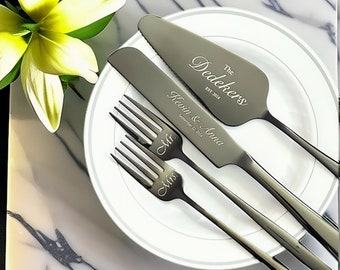 Personalized Wedding Cake Cutting Set. Engraved Cake Cutter Serving Set.Cake Server Knife Set.Cake Decorations.Wedding Gift For Couples