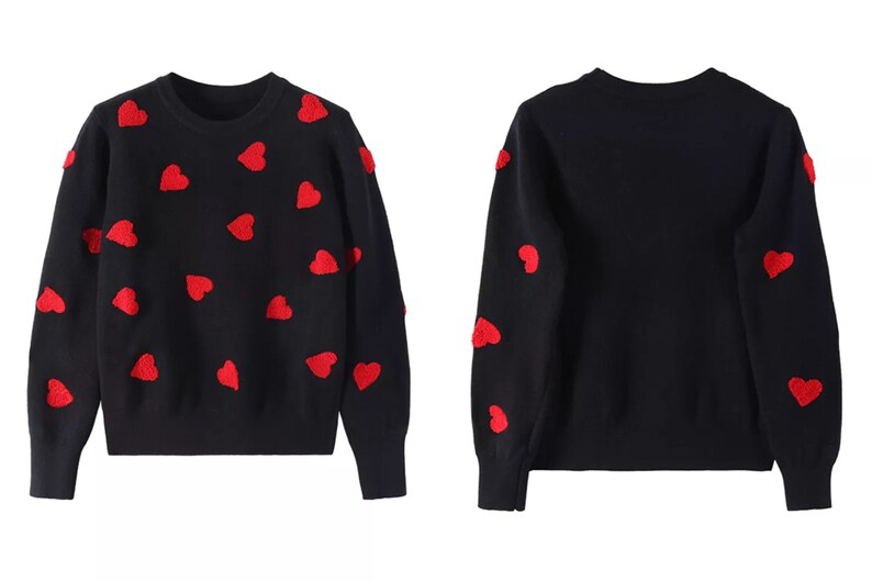 Embroidered Heart Sweater Minimalistic Knitted Sweater Heart Etsy