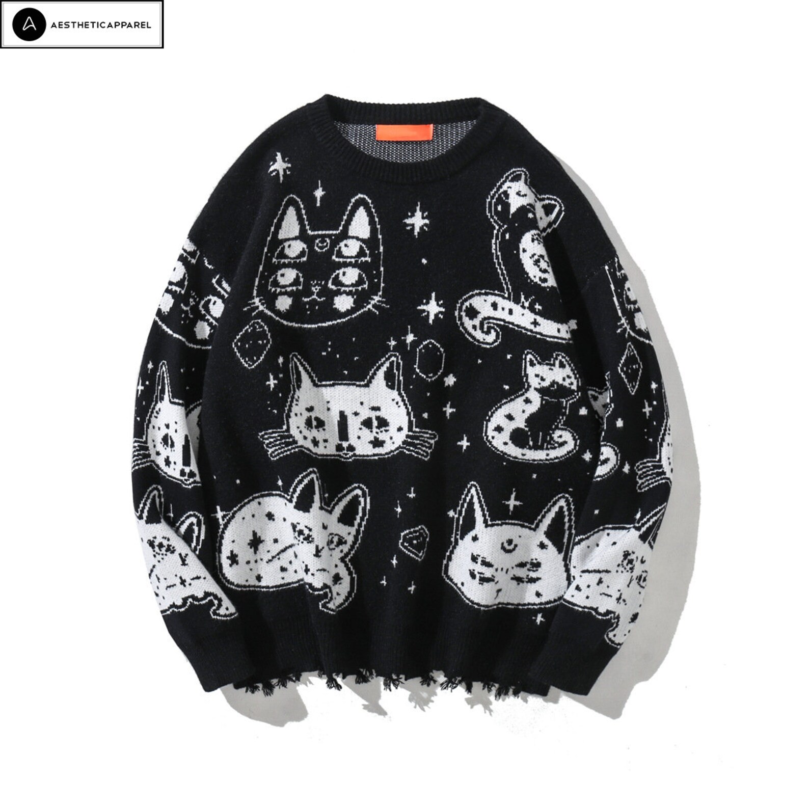 Cat Pattern Sweater Animal Print Knitted Sweater Harajuku Etsy