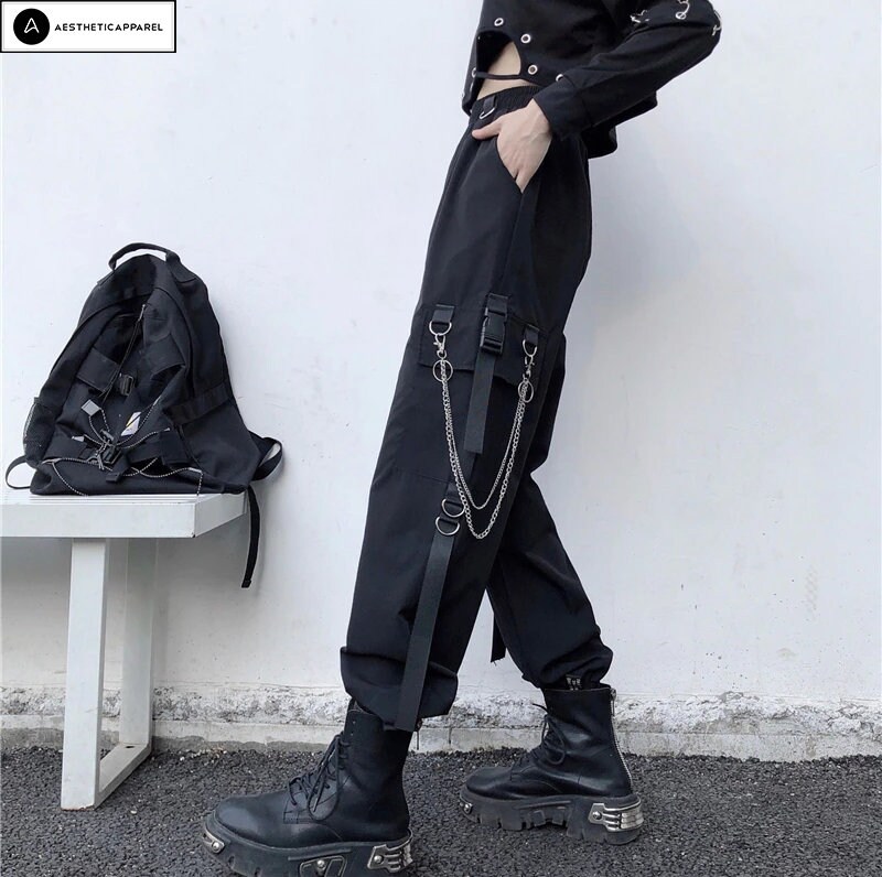 Black Cargo Pants Punk Gothic Pants Techwear Cargo Pants - Etsy